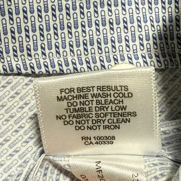 Peter Millar Button Front Shirt Mens Sz L Barber Geometric Pattern Short Sleeve - Picture 7 of 8